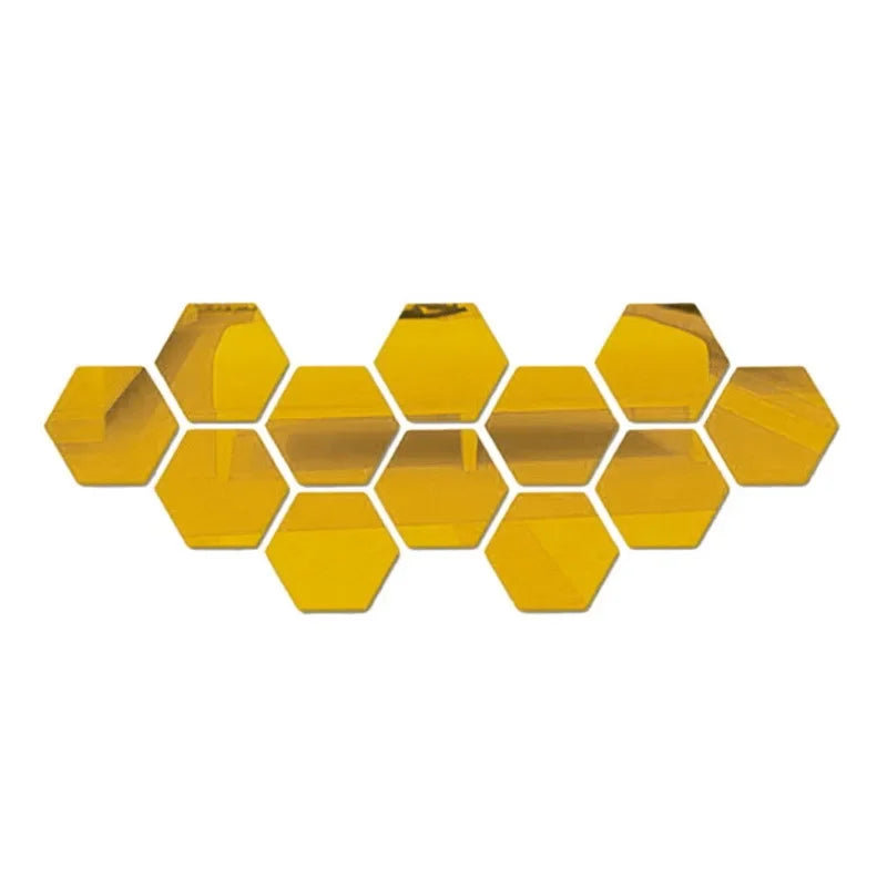 6/12pc Hexagon Mirror Wall Stickers 3D DIY Acrylic Mirror Sticker Self Adhesive Decals Removable Living Room Bathroom Home Decor
