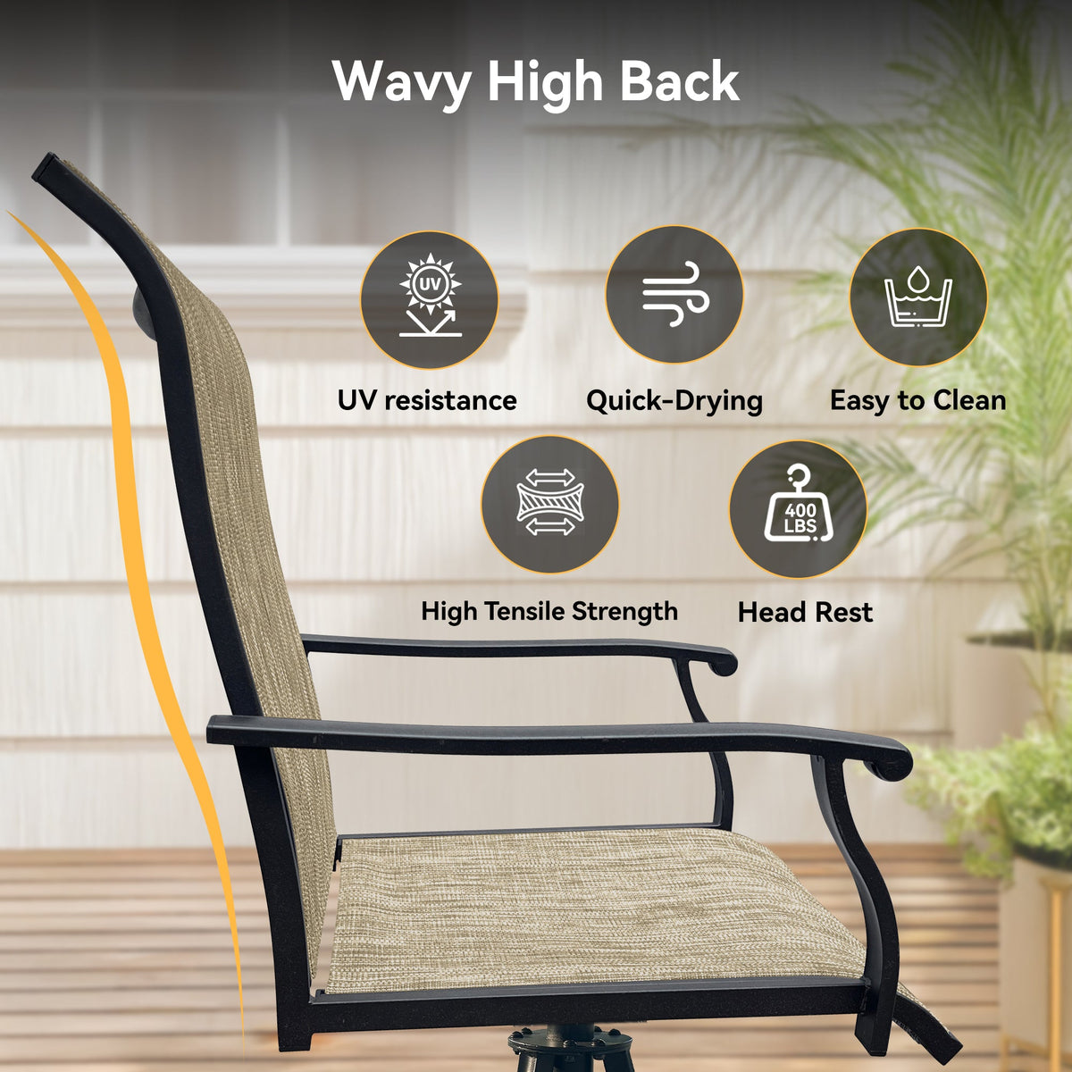 Outdoor Patio Furniture Set for 4 with Swivel Chairs - Waterproof, UV-Resistant