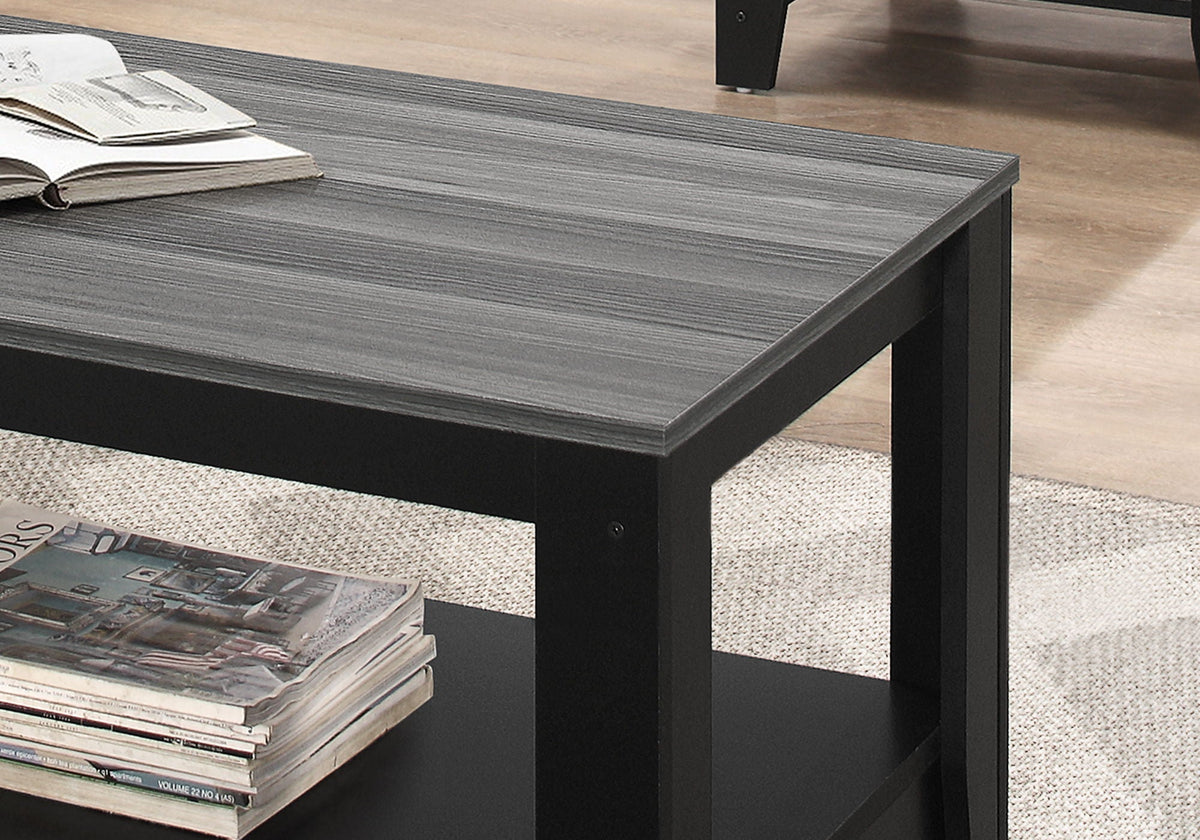 Black Wood Living Room Table Set with Bottom Shelves - Set of 3