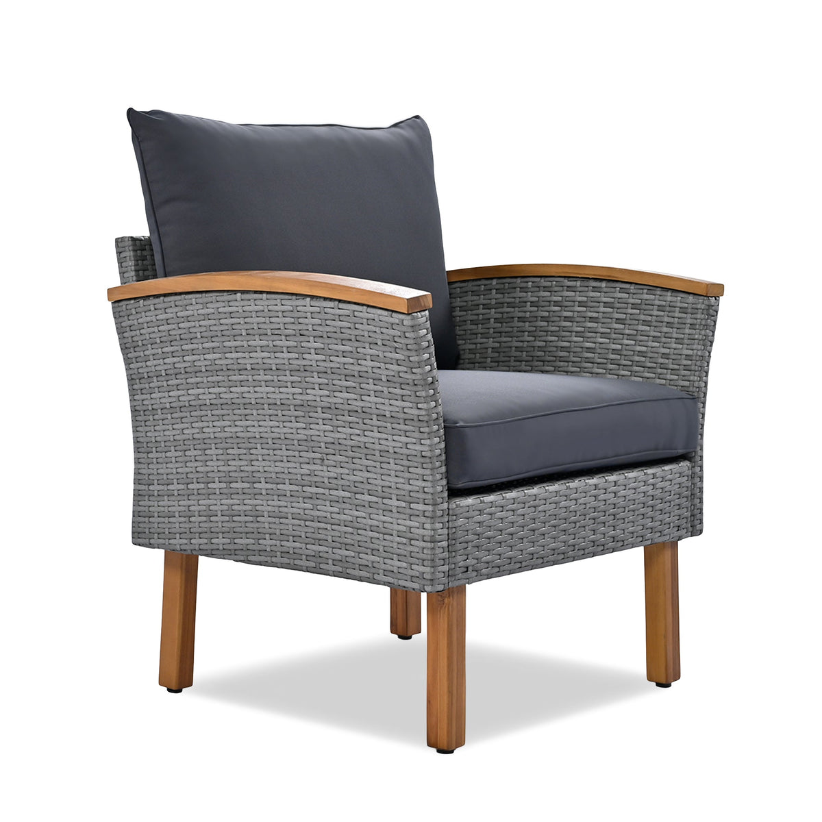 9-Piece Patio Rattan Furniture Set with Acacia Wood Legs - Outdoor