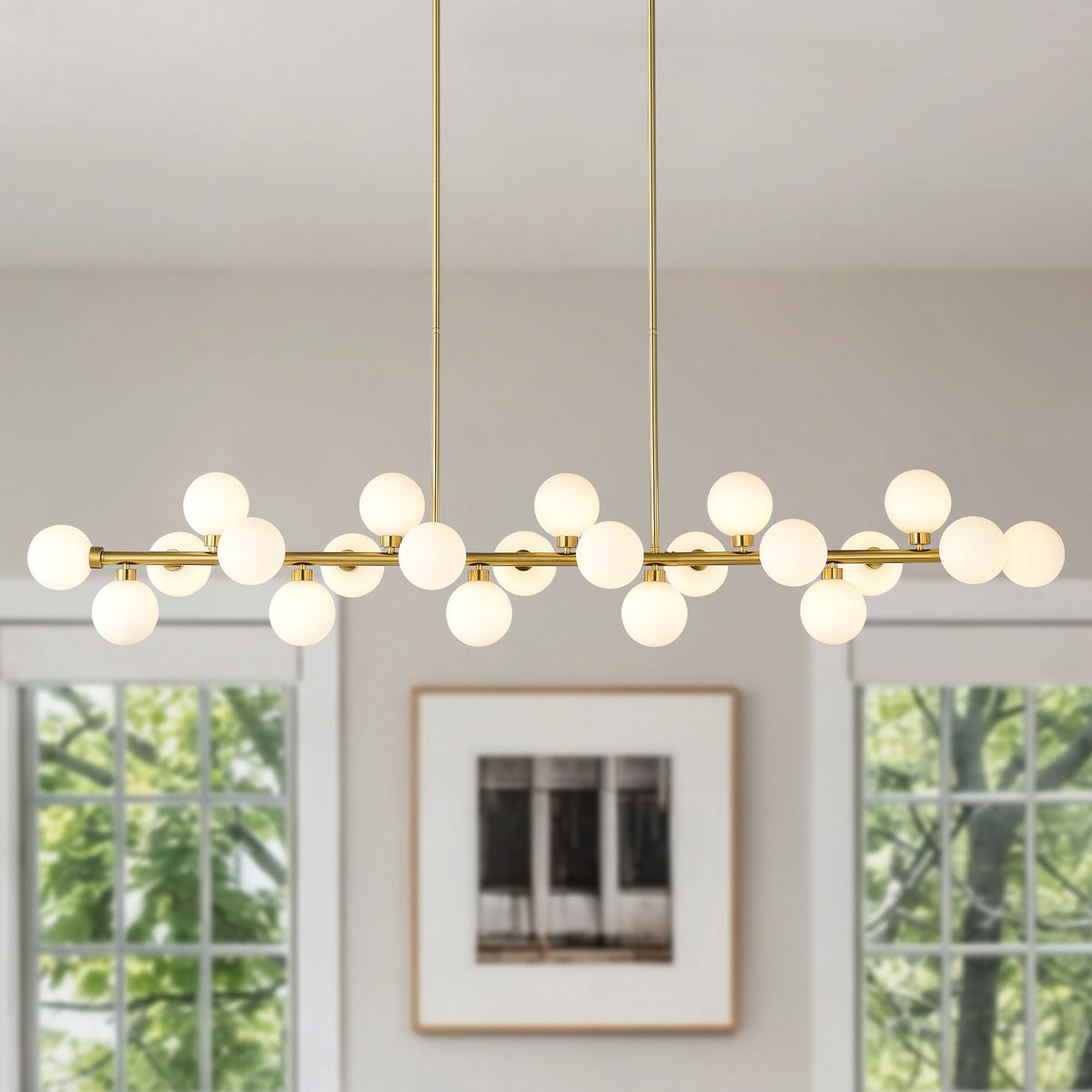 75.6'' Large Pendant Lamp with Opal Glass Shade - Modern Gold Living Room Lighting