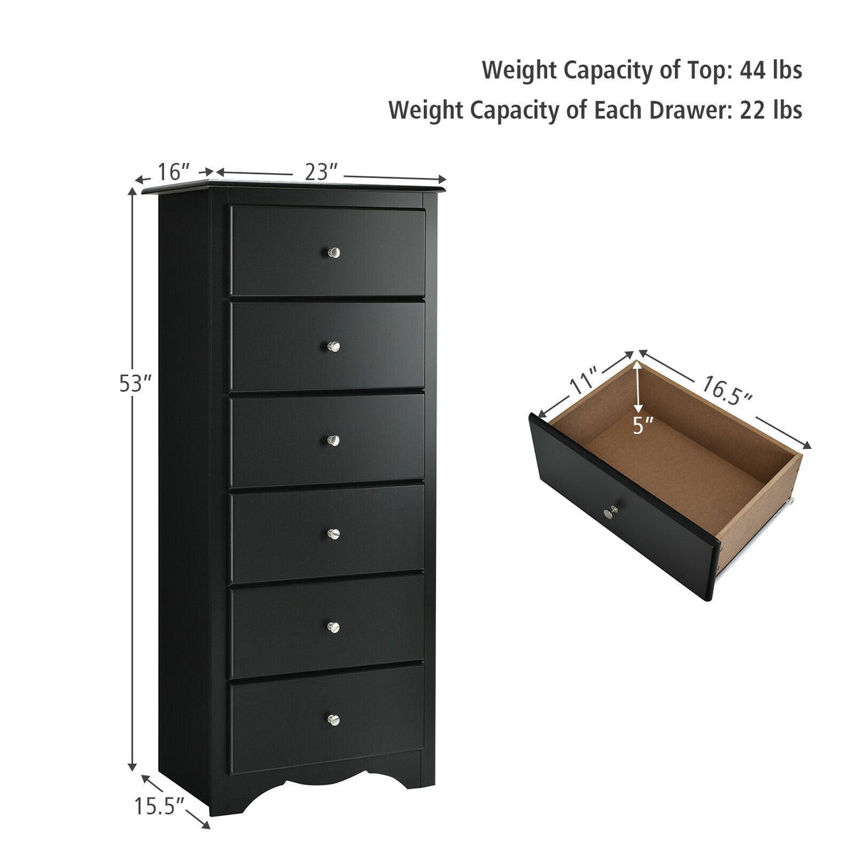 6 Drawers Chest Dresser Clothes Storage Bedroom Furniture Cabinet