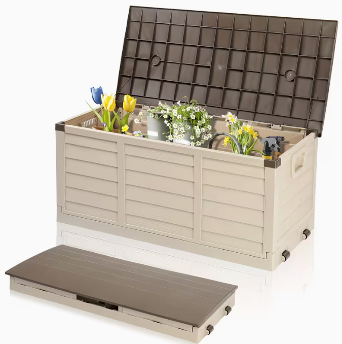 75 Gallon Heavy-Duty Outdoor Deck Box – Waterproof Patio Storage Box with Hinged Lid, Lockable & Easy Assembly