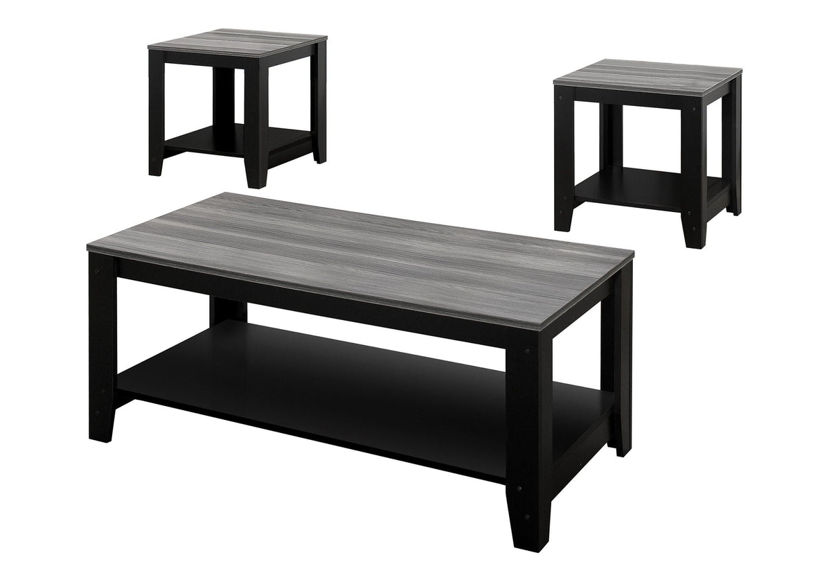 Black Wood Living Room Table Set with Bottom Shelves - Set of 3