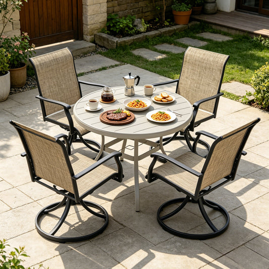 Outdoor Patio Furniture Set for 4 with Swivel Chairs - Waterproof, UV-Resistant