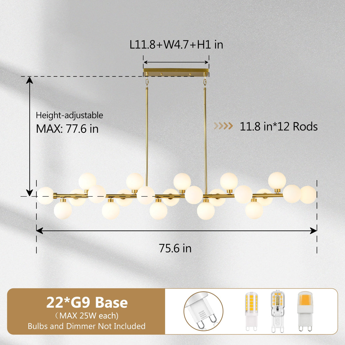 75.6'' Large Pendant Lamp with Opal Glass Shade - Modern Gold Living Room Lighting