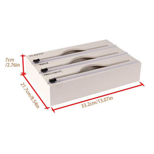 Simple wall-mounted bamboo and wood cling film cutter kitchen supplies multi-grid multi-layer scribing knife two-way cutter