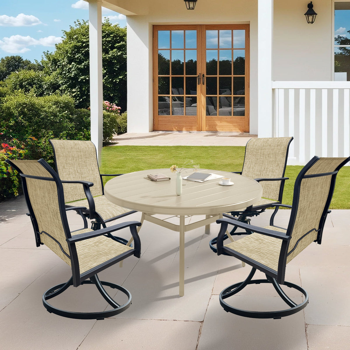 Outdoor Patio Furniture Set for 4 with Swivel Chairs - Waterproof, UV-Resistant