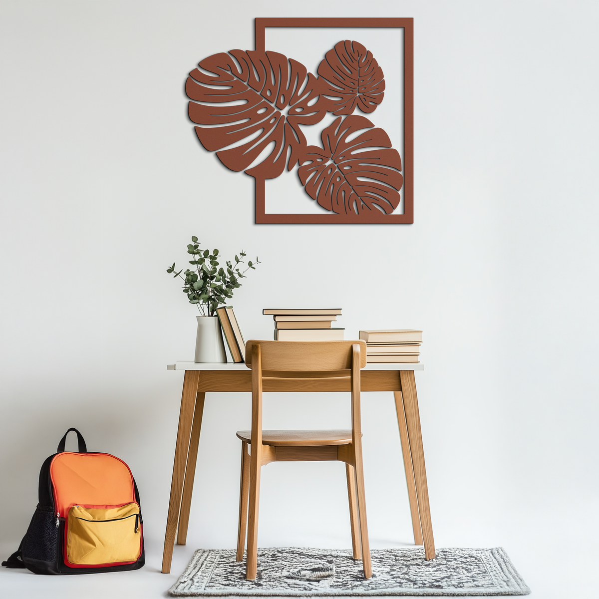 Monstera Leaf Metal Wall Art – Modern Tropical Black Wall Decor for Living Room- KAF552