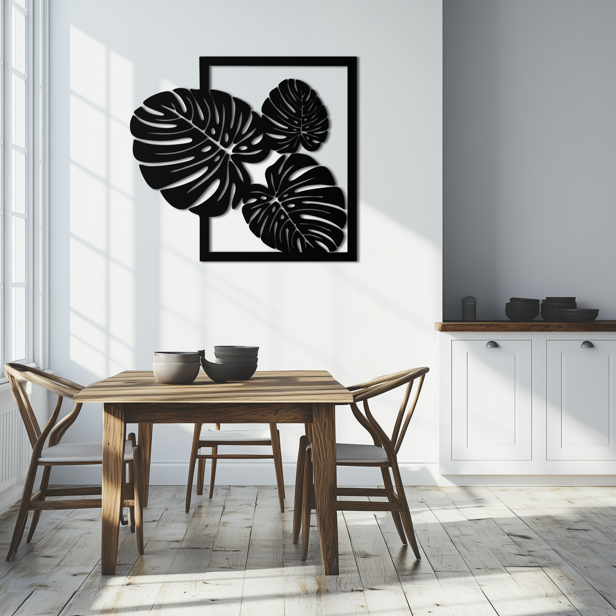 Monstera Leaf Metal Wall Art – Modern Tropical Black Wall Decor for Living Room- KAF552