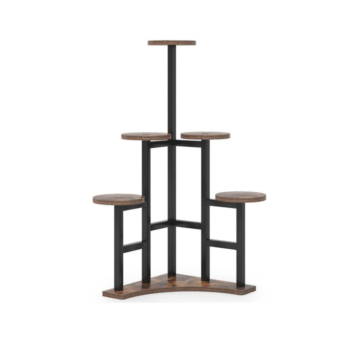 Rustic Brown 6 Tier Corner Plant Shelf with Steel Frame - Living Room