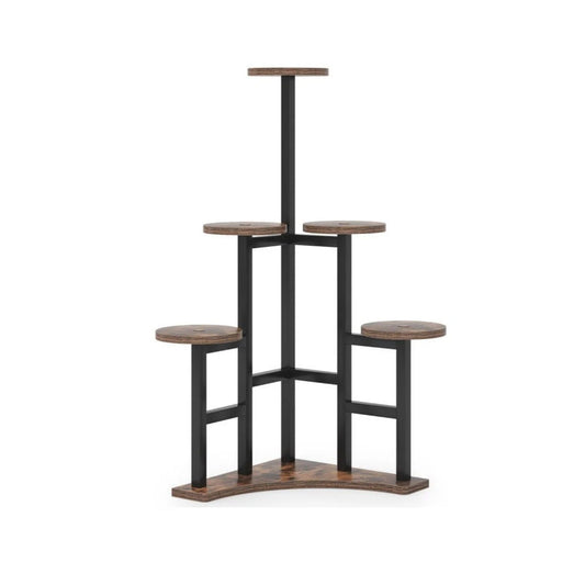 Rustic Brown 6 Tier Corner Plant Shelf with Steel Frame - Living Room