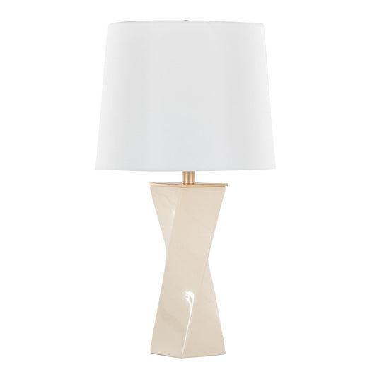 Curvo Square Contemporary Table Lamp with Twisted Ceramic Base - Green or Beige