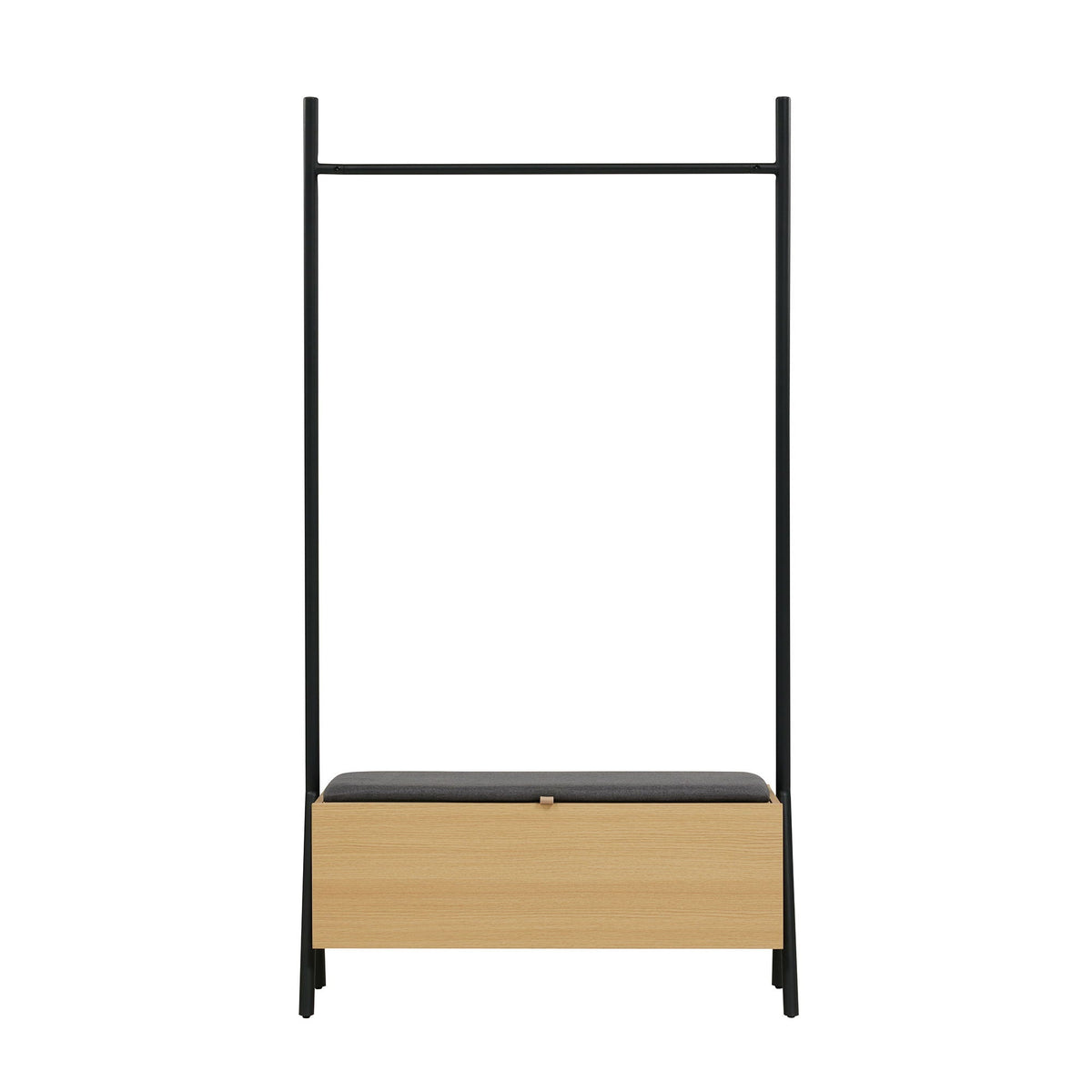 Open Hanging Closet with Upholstered Bench Storage - Light Oak