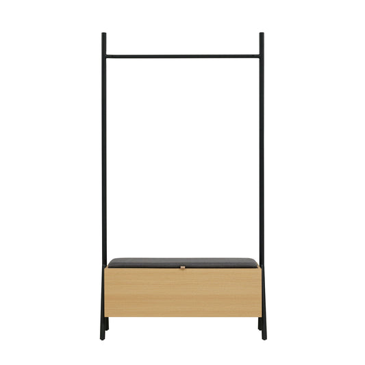 Open Hanging Closet with Upholstered Bench Storage - Light Oak
