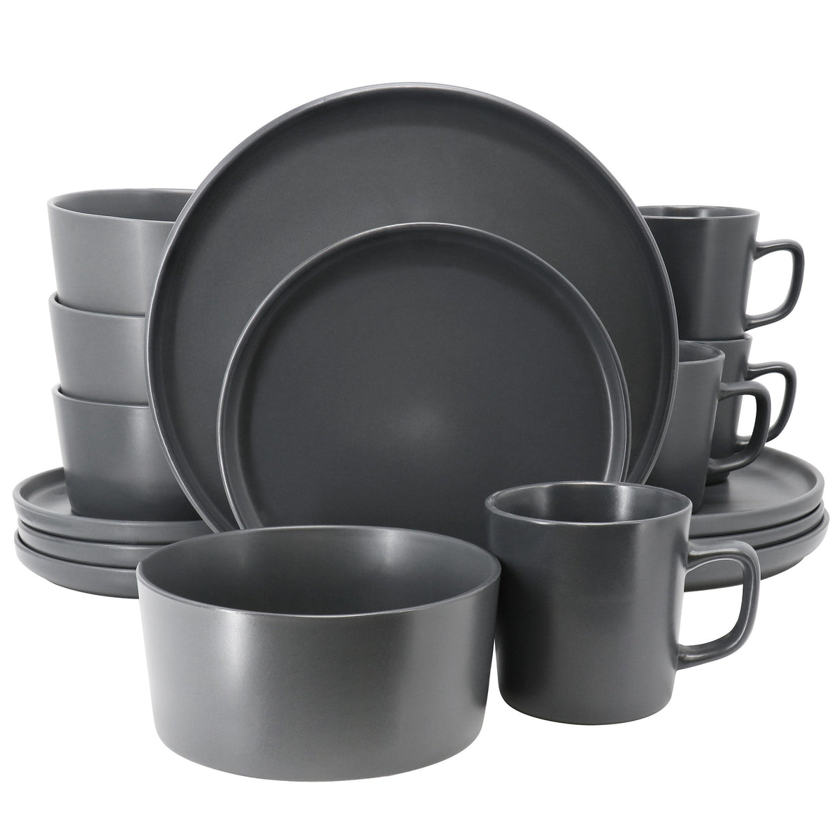 Elama Luxmatte Dark Grey 16 Piece Dinnerware Set