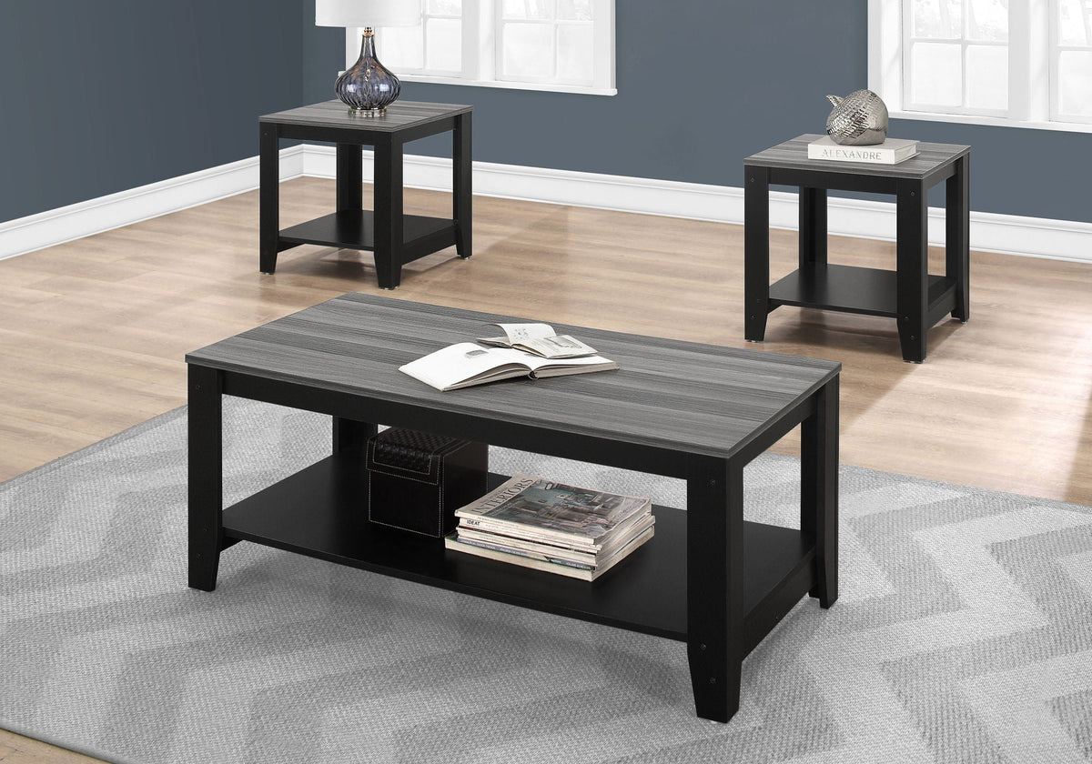 Black Wood Living Room Table Set with Bottom Shelves - Set of 3