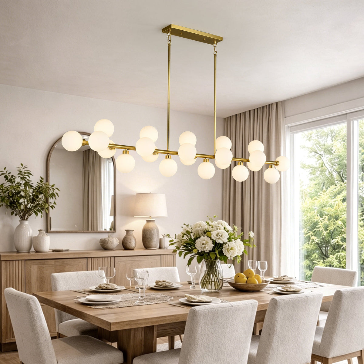 75.6'' Large Pendant Lamp with Opal Glass Shade - Modern Gold Living Room Lighting